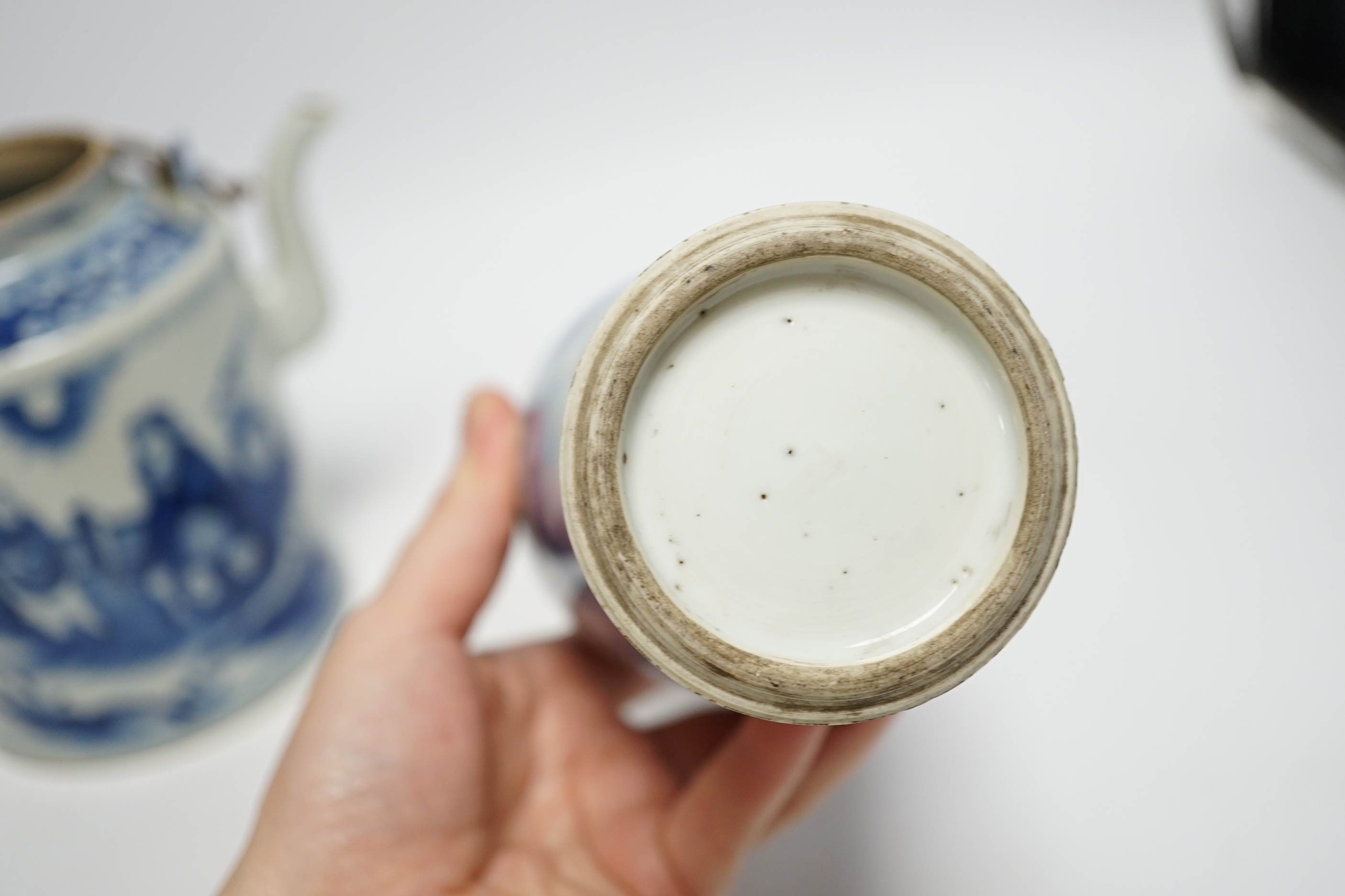 19th century Chinese blue and white porcelain comprising teapot, vase and dish, largest 18cm high